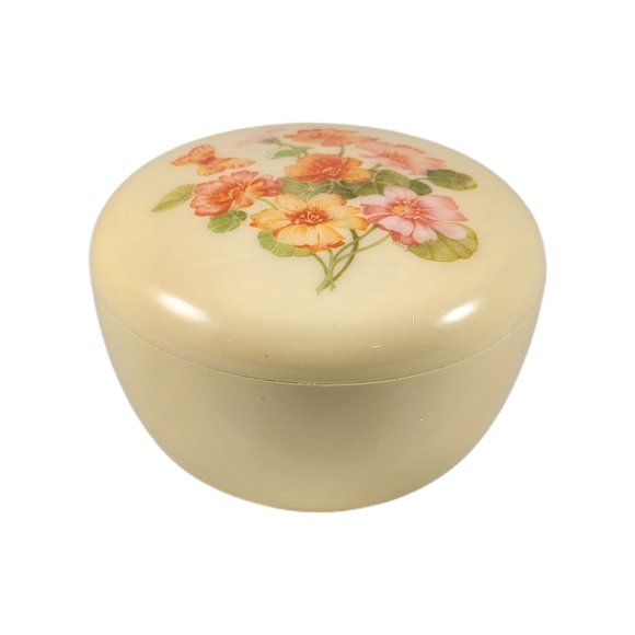 Vintage Hallmark Trinket Box Retro Floral Ring Jewelry Box Vtg Small Plastic Jar - Picture 1 of 4
